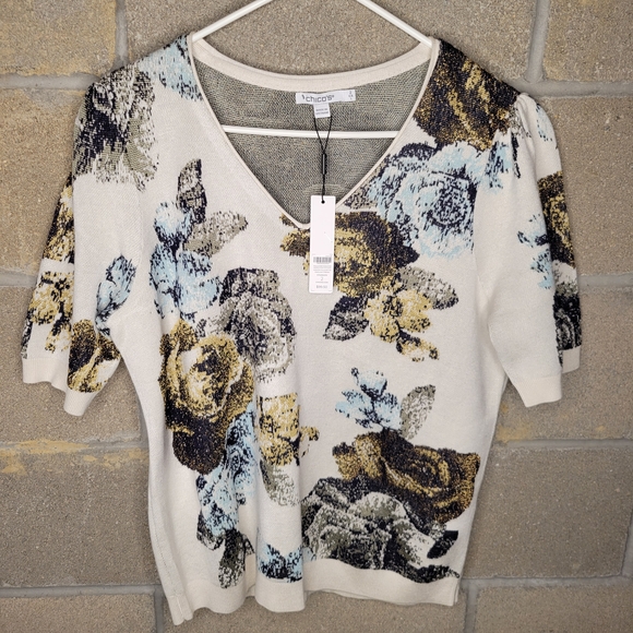 Chico's Tops - Chico's Textured Knit Top with Floral Design L (NWT)
